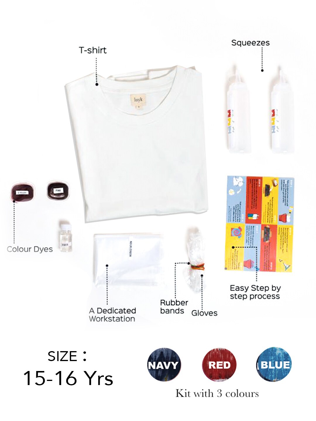 

luyk Kids Navy Blue & Red Pure Cotton Tie & Dyed DIY T-shirt Kit