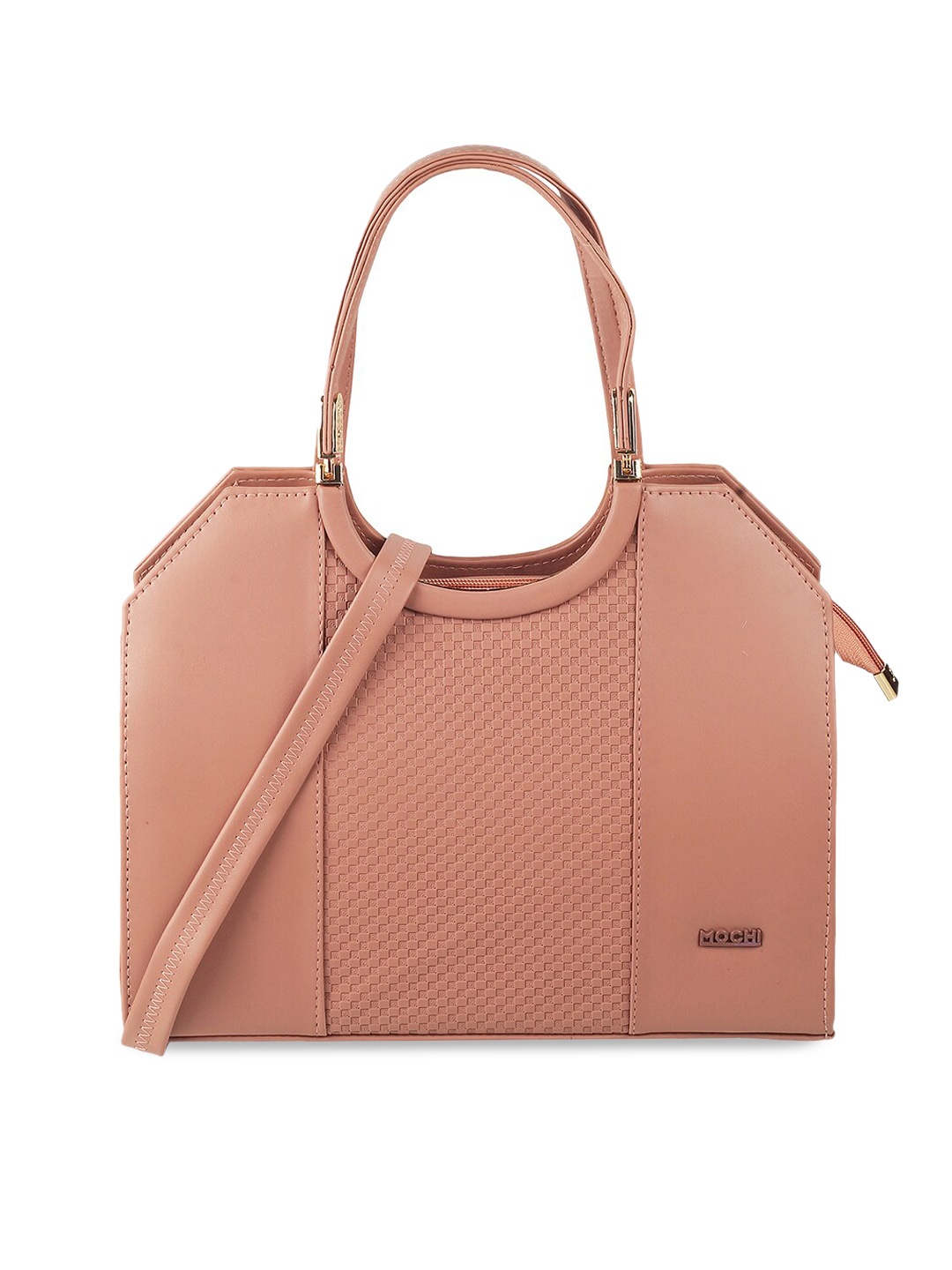 

Mochi Peach-Coloured Textured Structured Handheld Bag