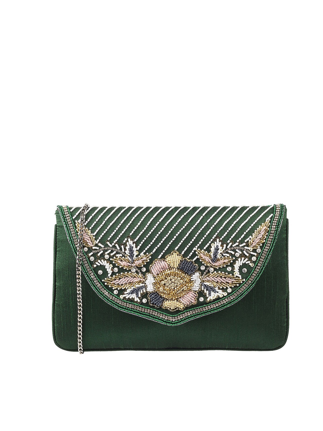 

Mochi Women Green & White Embellished Synthetic Purse Clutch