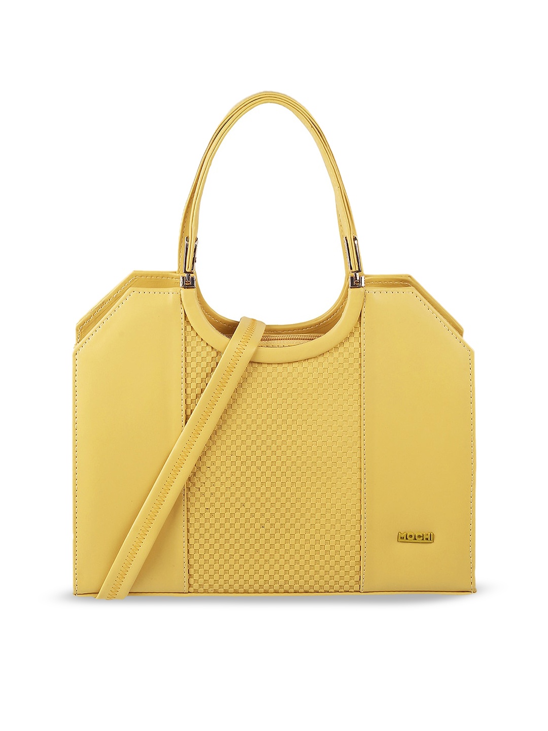 

Mochi Women Yellow Textured PU Bucket Tote Bag
