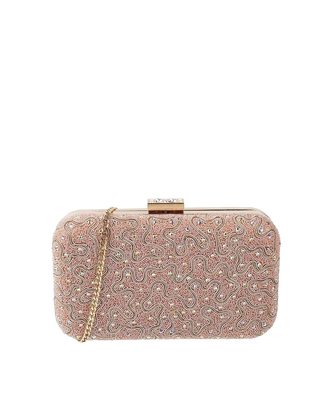 

Mochi Pink & Gold-Toned Embellished Purse Clutch