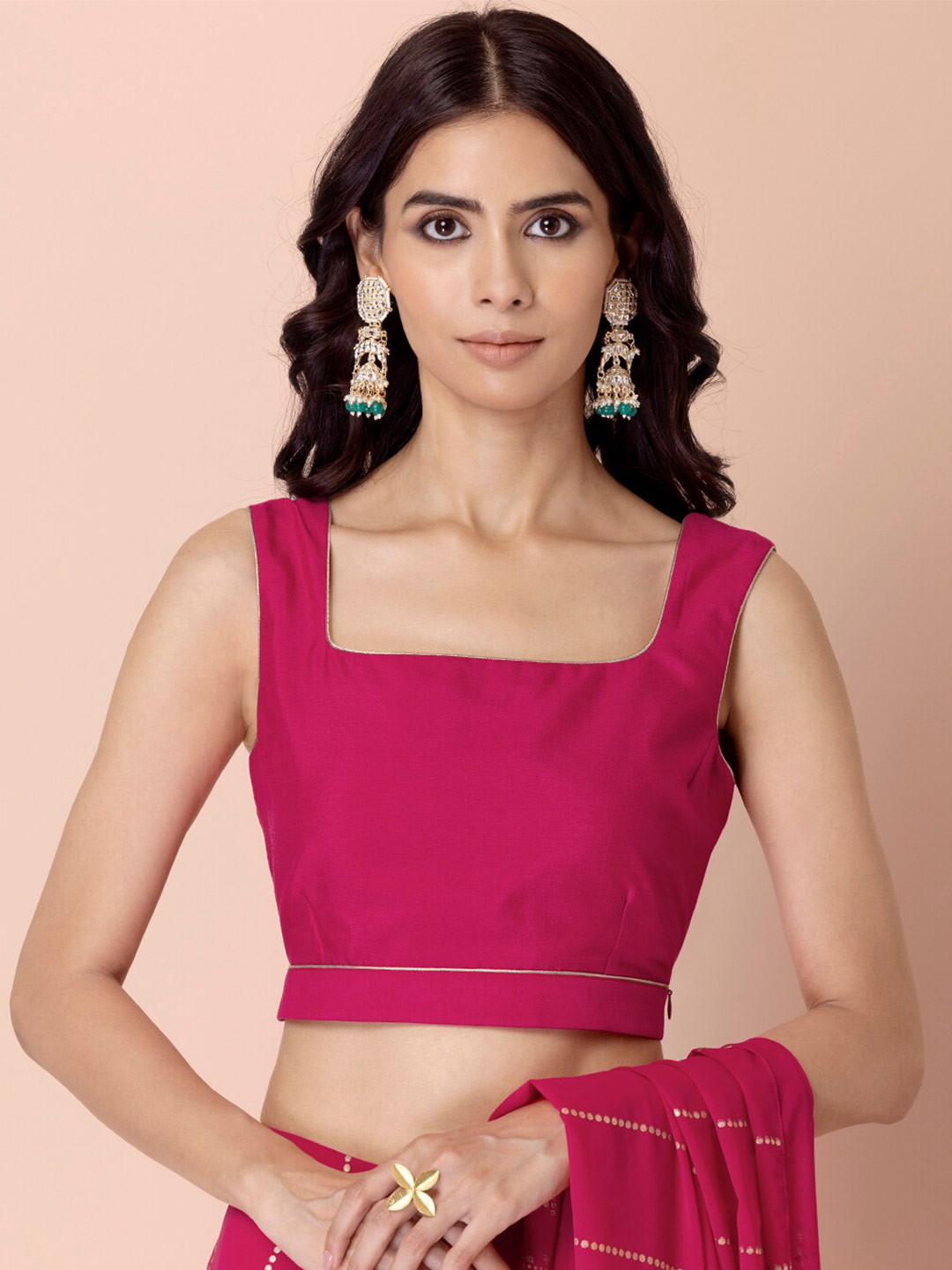 

INDYA Pink Square Neck Crop Top