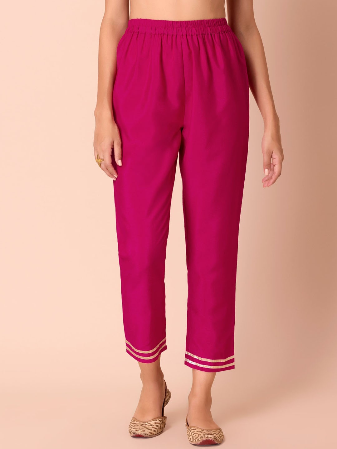 

Rang by Indya Women Pink Art Silk Fitted Trousers