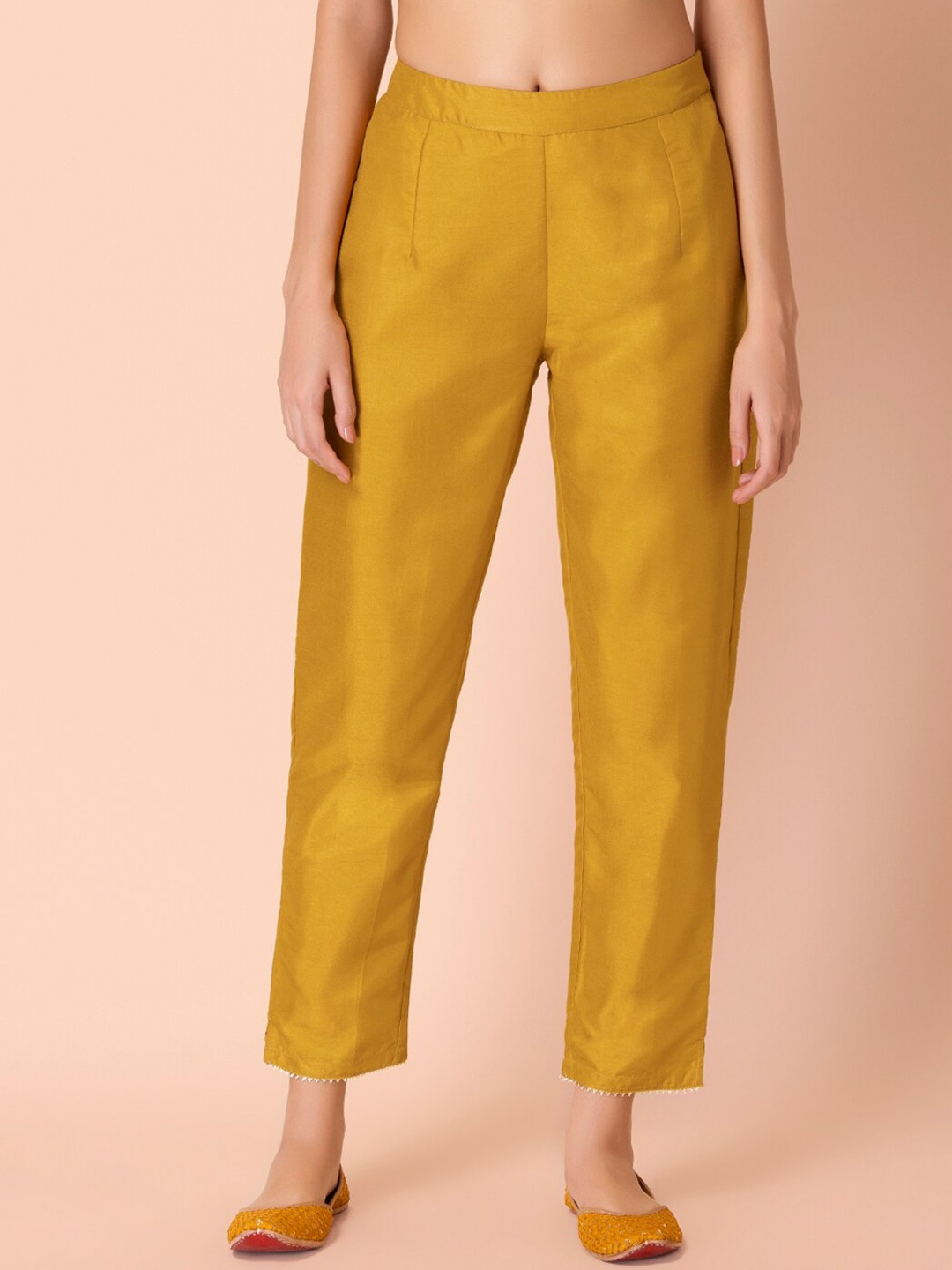 

Rang by Indya Women Yellow Art Silk Fitted Trousers