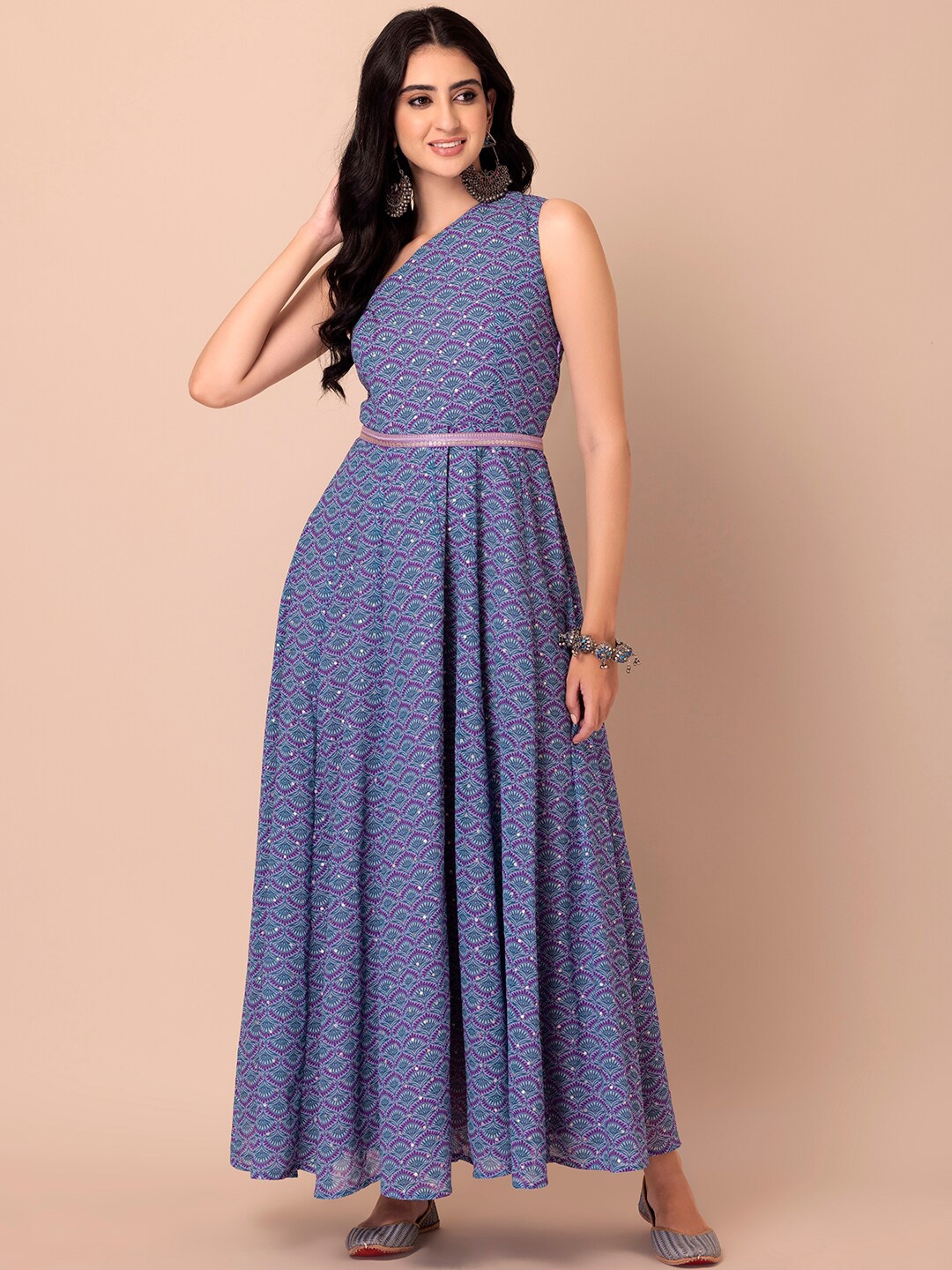 

INDYA Women Purple Printed One Shoulder Kurta