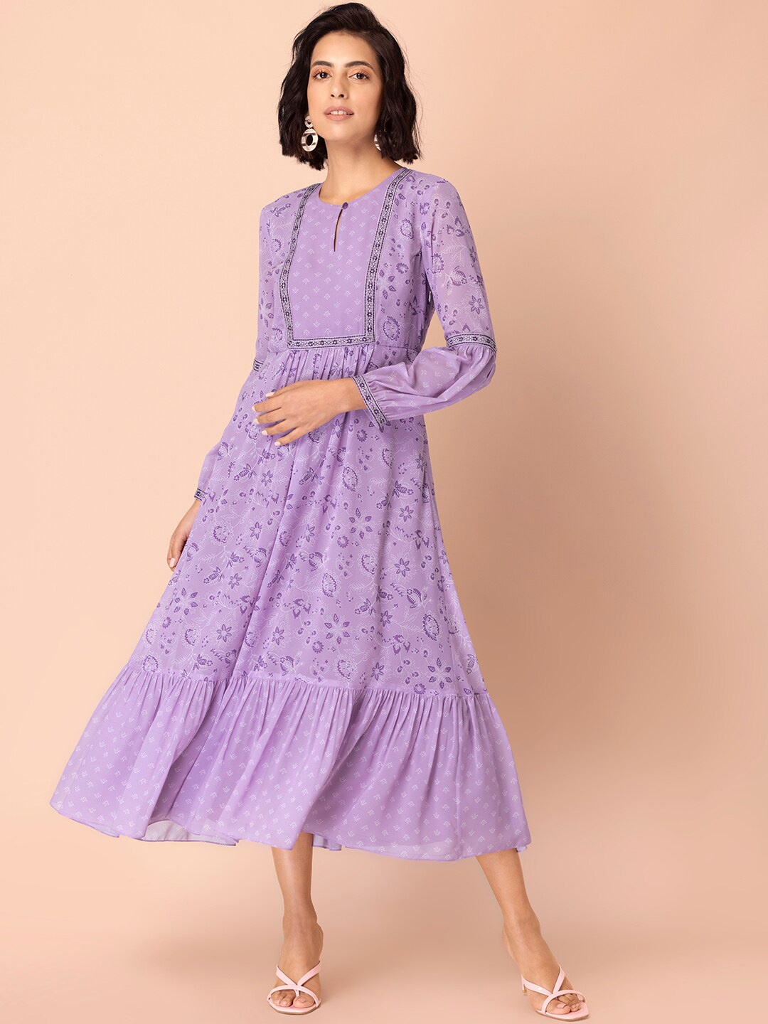 

INDYA Women Light Purple Printed Georgette Kurtas