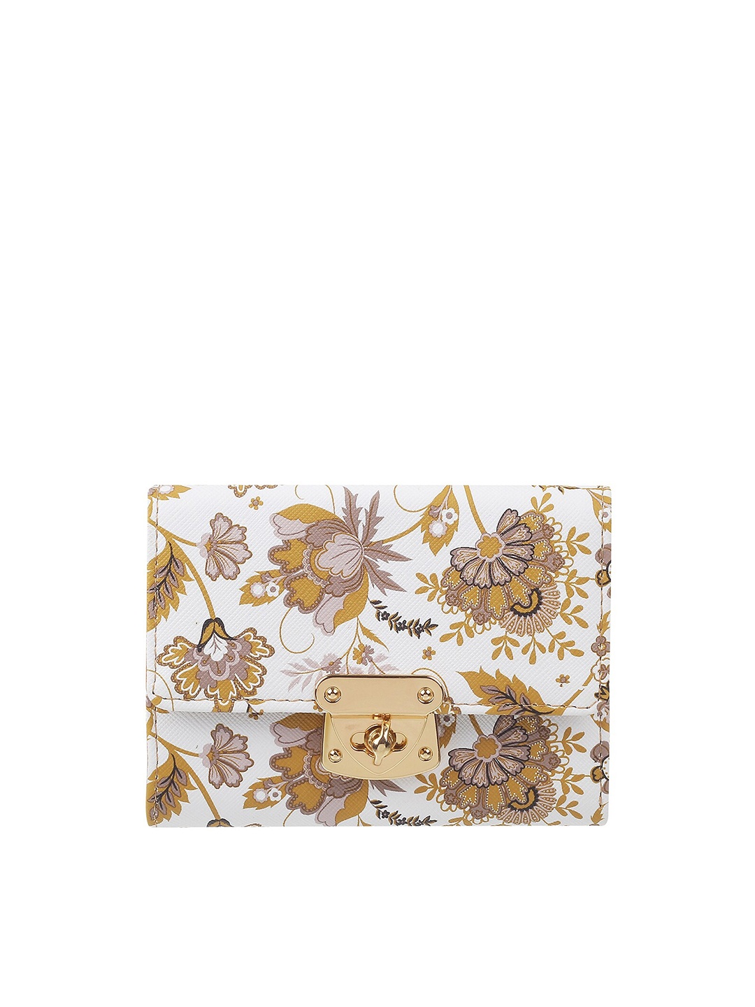 

Mochi Women White & Beige Floral Printed Three Fold Wallet