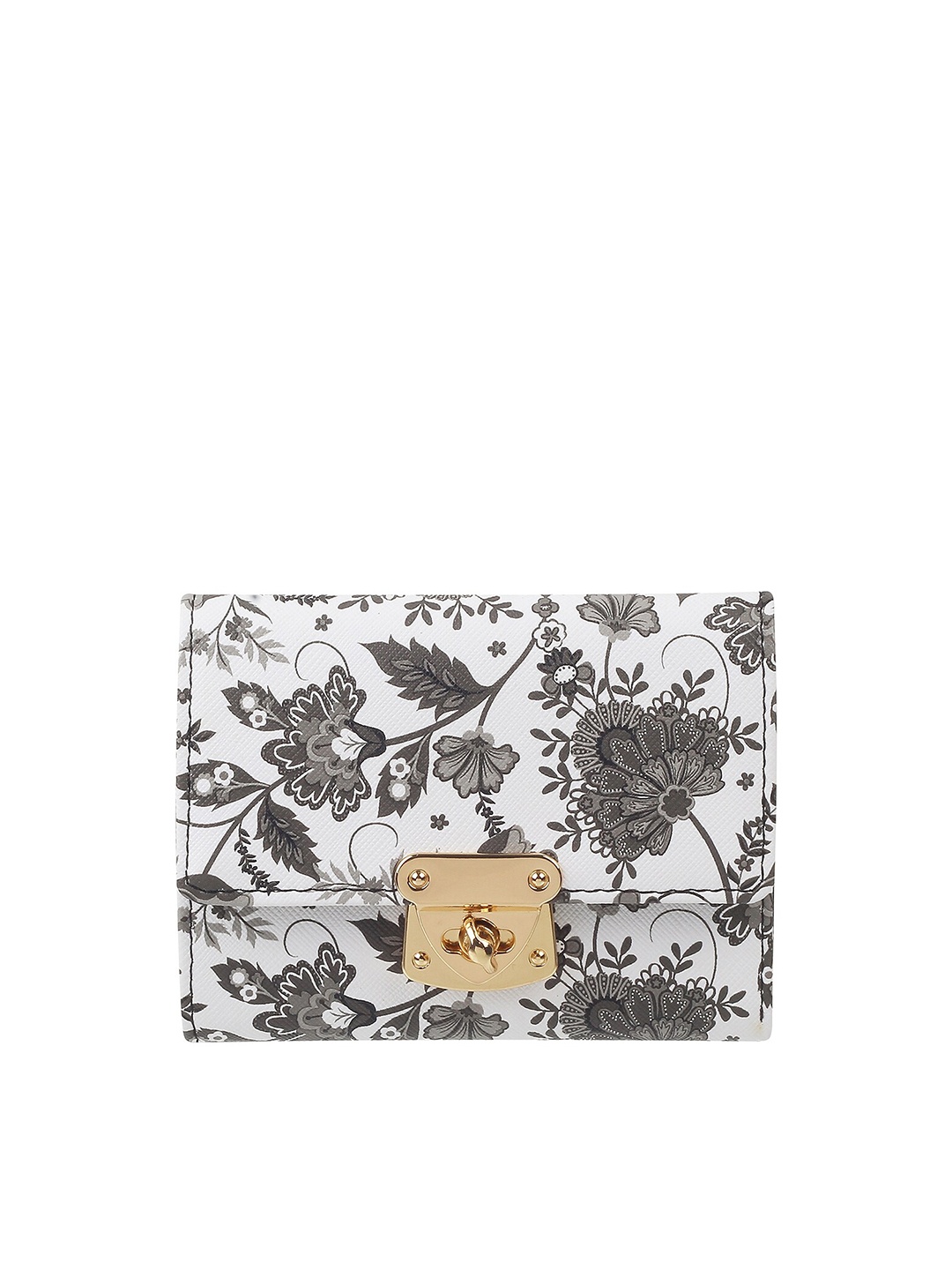 

Mochi Women White & Grey Floral Printed Three Fold Wallet