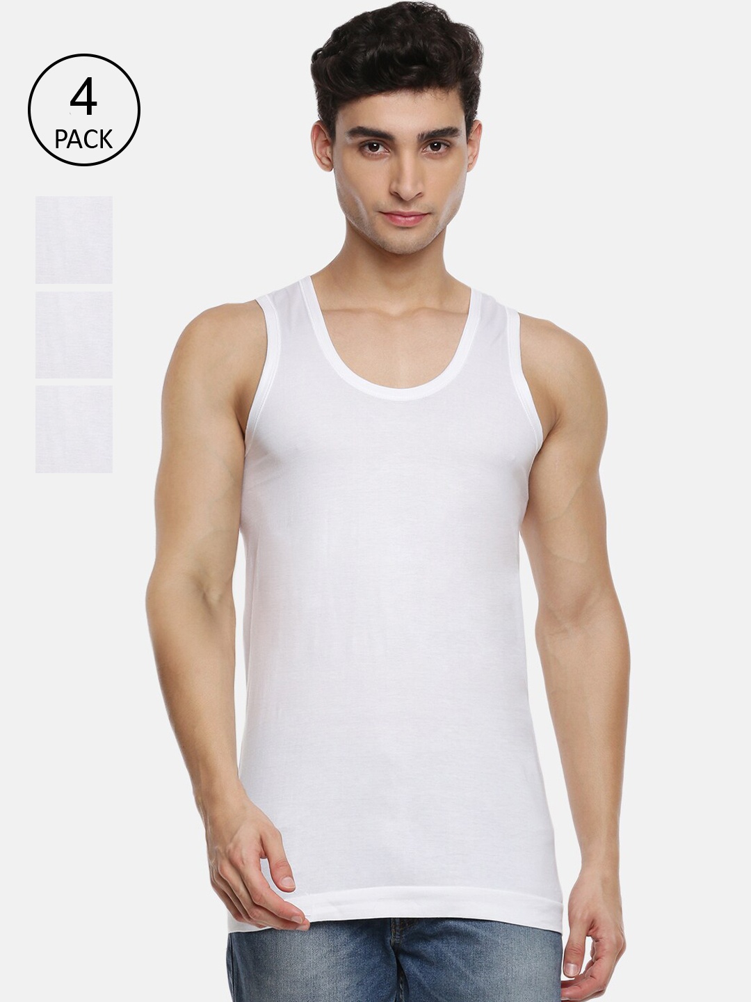 

Ramraj Men Pack Of 4 White Solid Cotton Basic Innerwear Vests