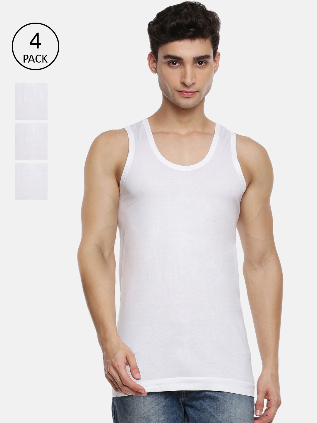 

Ramraj Men Pack Of 4 White Solid Pure Cotton Innerwear Vests