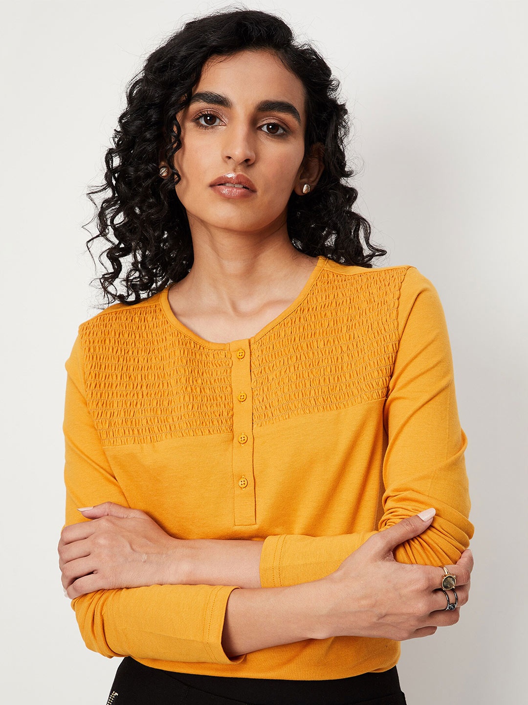 

max Women Mustard Yellow Slim Fit Cotton T-shirt