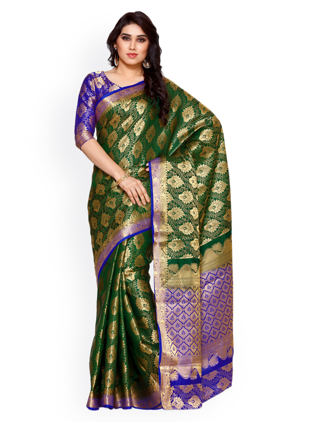 

MIMOSA Green Art Silk Woven Design Kanjeevaram Saree