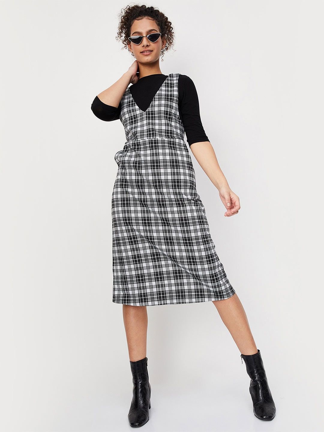 

max Grey Checked A-Line Dress