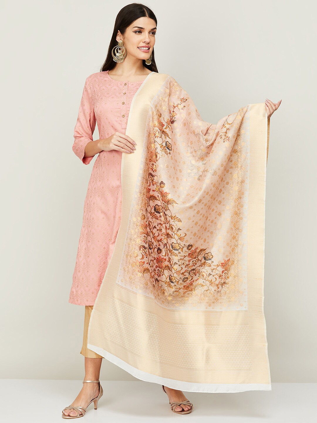

Melange by Lifestyle Beige & Gold-Toned Printed Dupatta