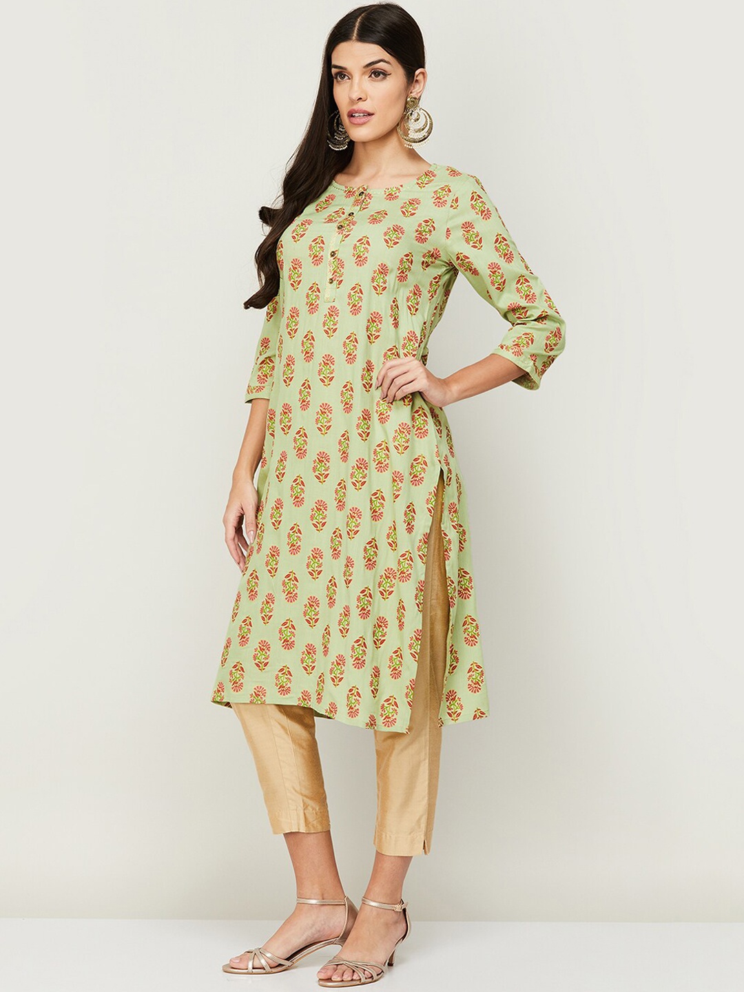 

Melange by Lifestyle Women Green Floral Printed Kurta