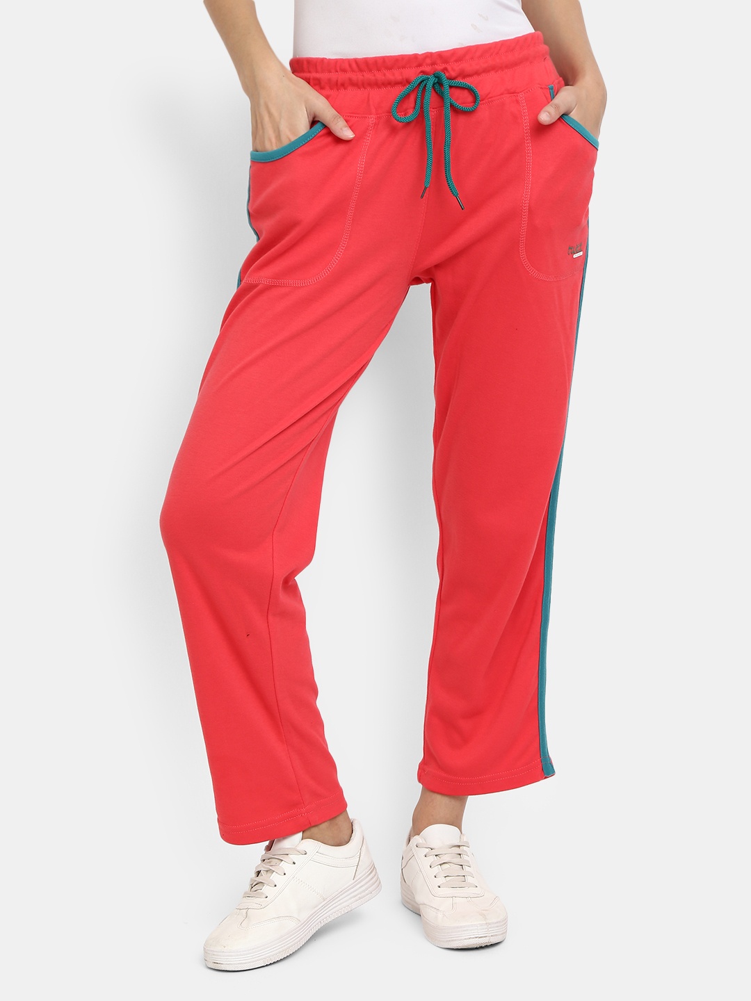 

V-Mart Women Coral & Blue Side Panel Striped Track Pant