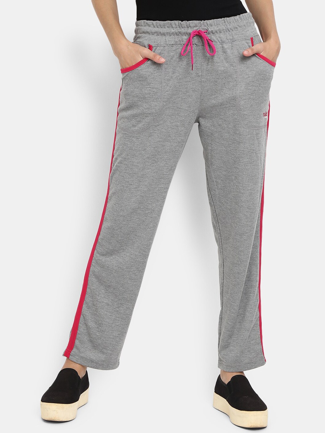 

V-Mart Women Grey Melange & Pink Solid Track Pant
