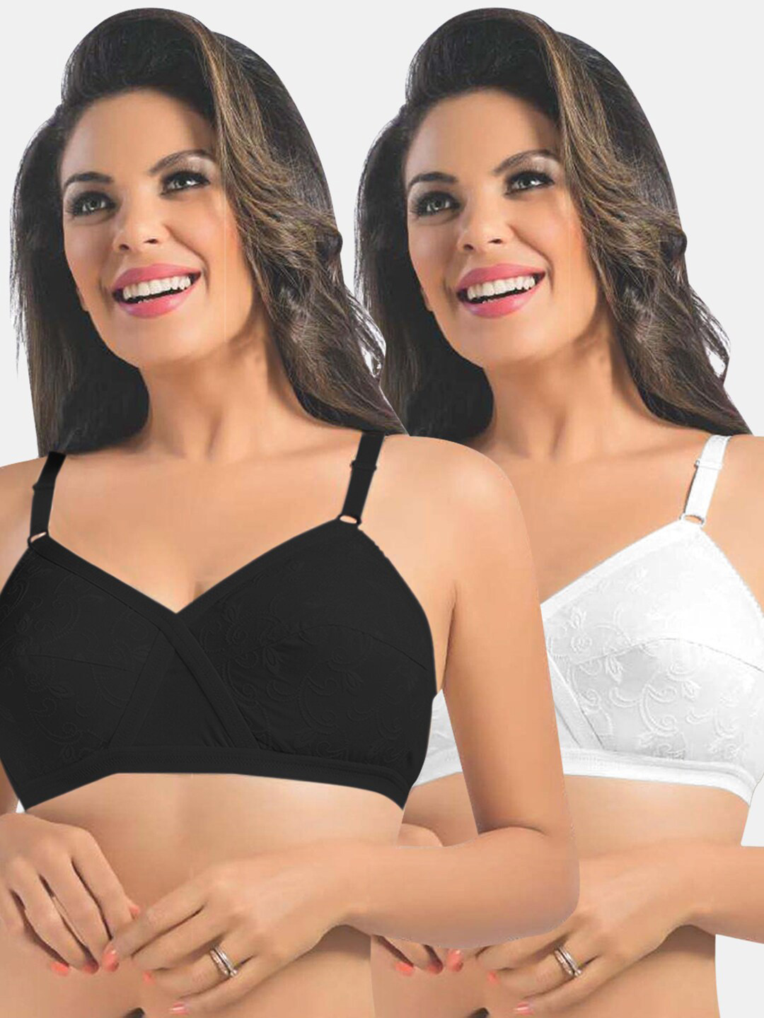 

Sonari White & Black 2 Floral Everyday Pure Cotton Bra uniqueblackwhite32C