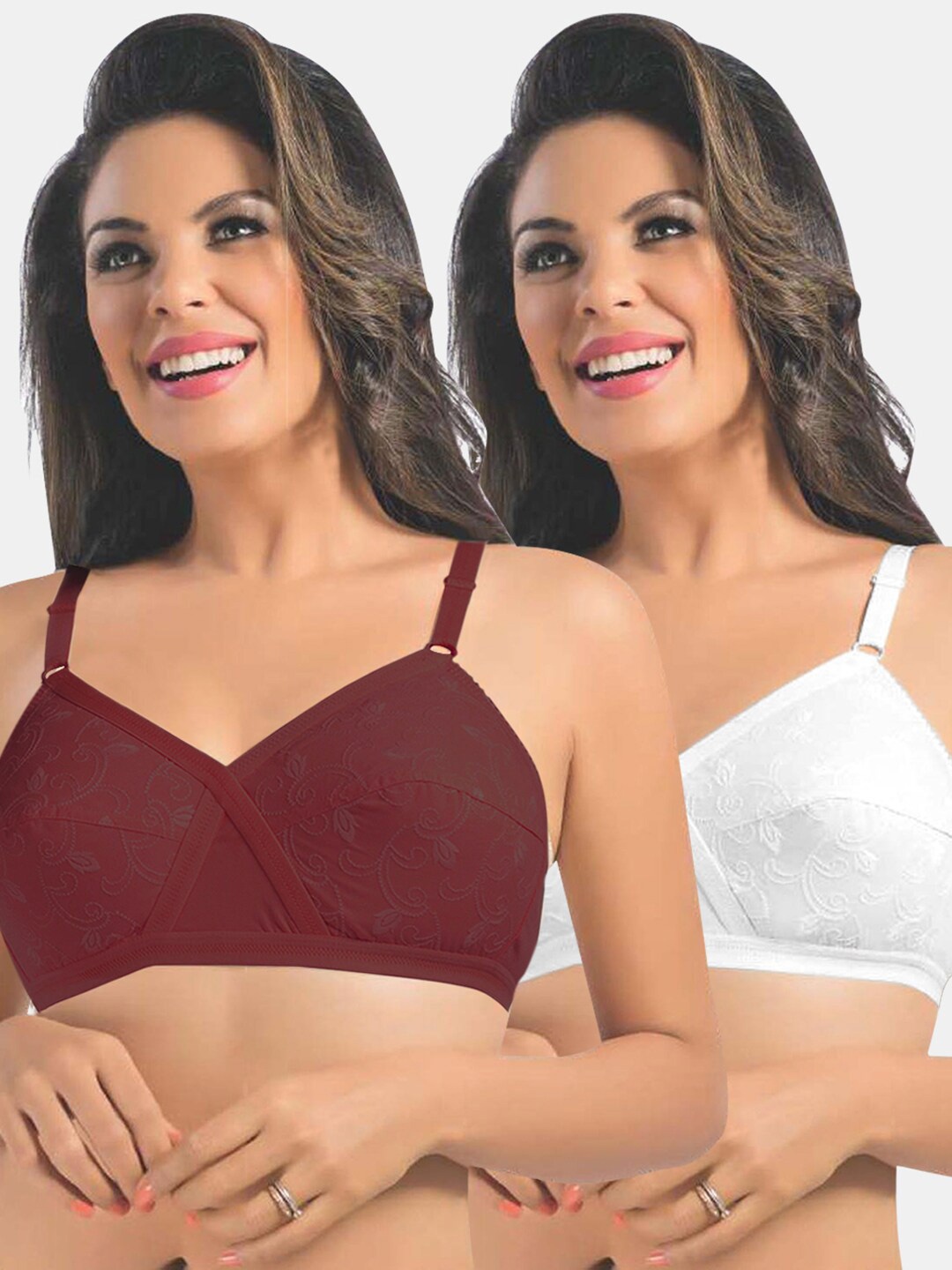 

Sonari Maroon & White 2 Floral Everyday Pure Cotton Bra uniquemaroonwhite32C