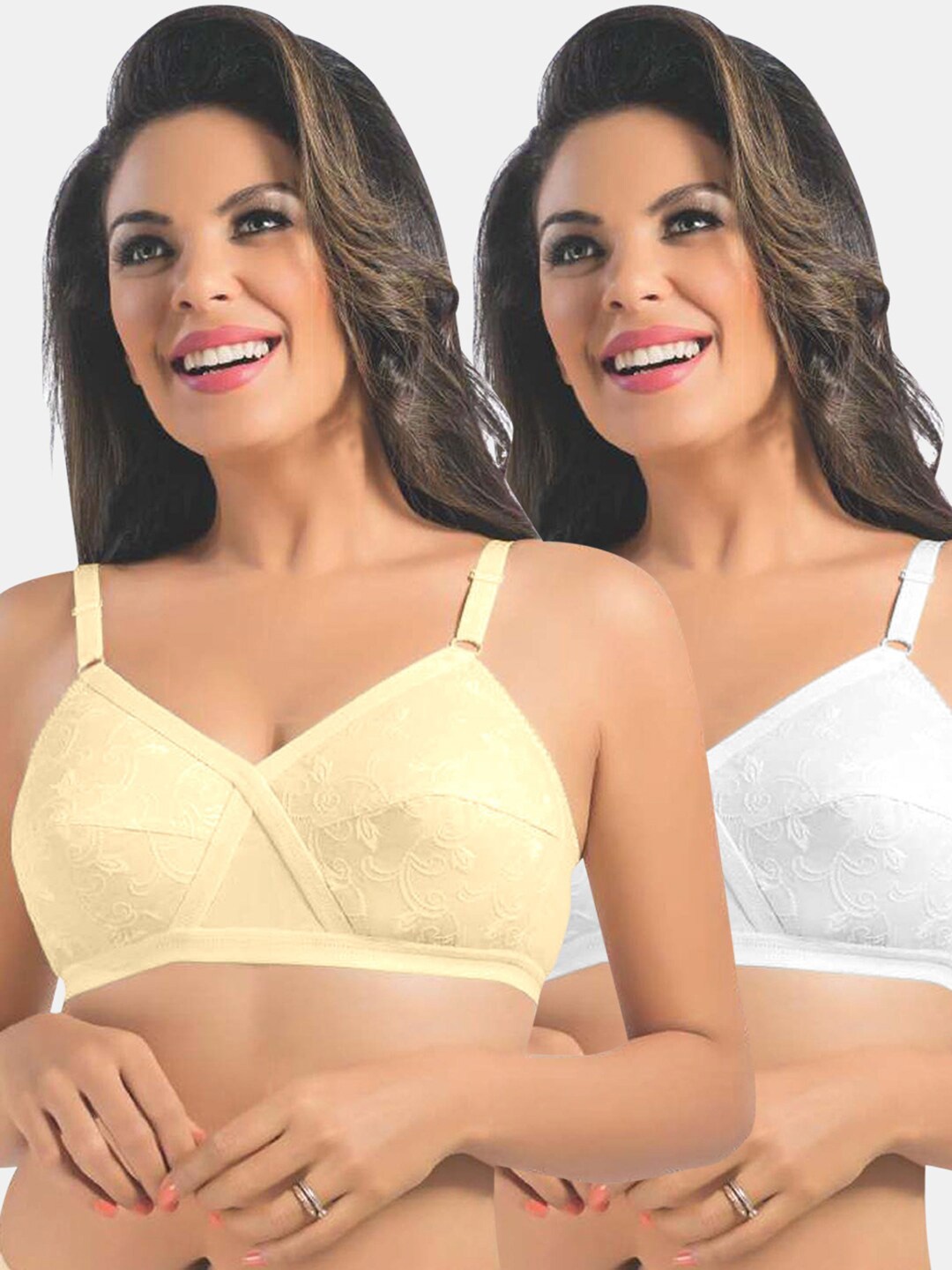 

Sonari White & Nude-Coloured2 Everyday Pure Cotton Bra uniqueskinwhite32C