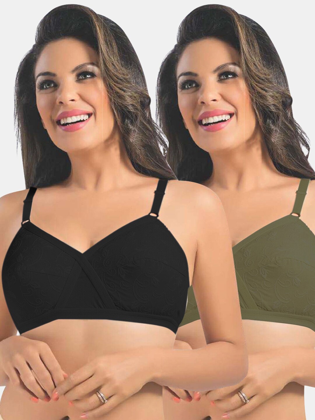 

Sonari Olive Green & Black Floral 2 Everyday Pure Cotton Bra uniqueblackolive32D