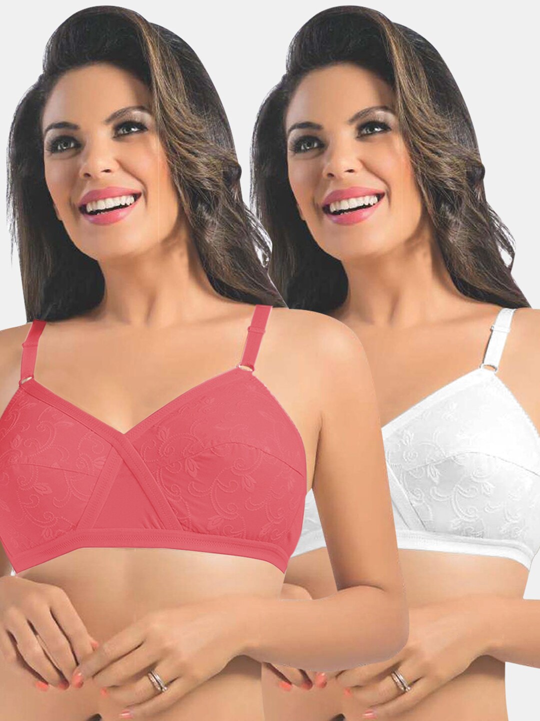 

Sonari White & Coral Floral 2 Everyday Pure Cotton Bra uniquecoralwhite32D