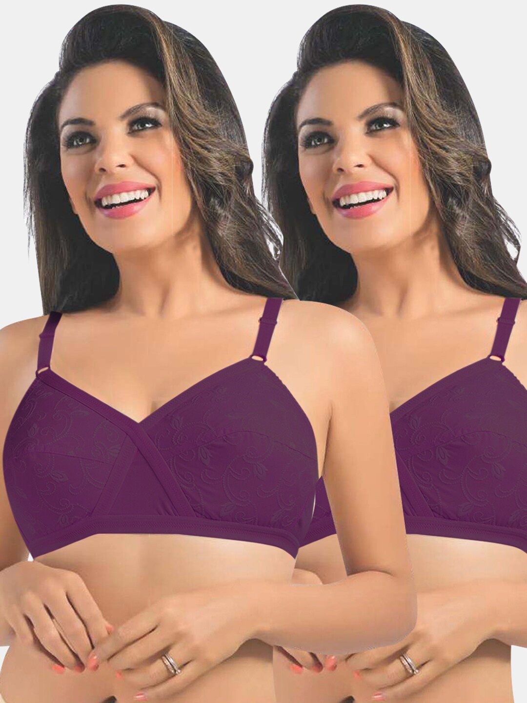 

Sonari Purple Floral 2 Everyday Pure Cotton Bra uniquepurplepurple32C