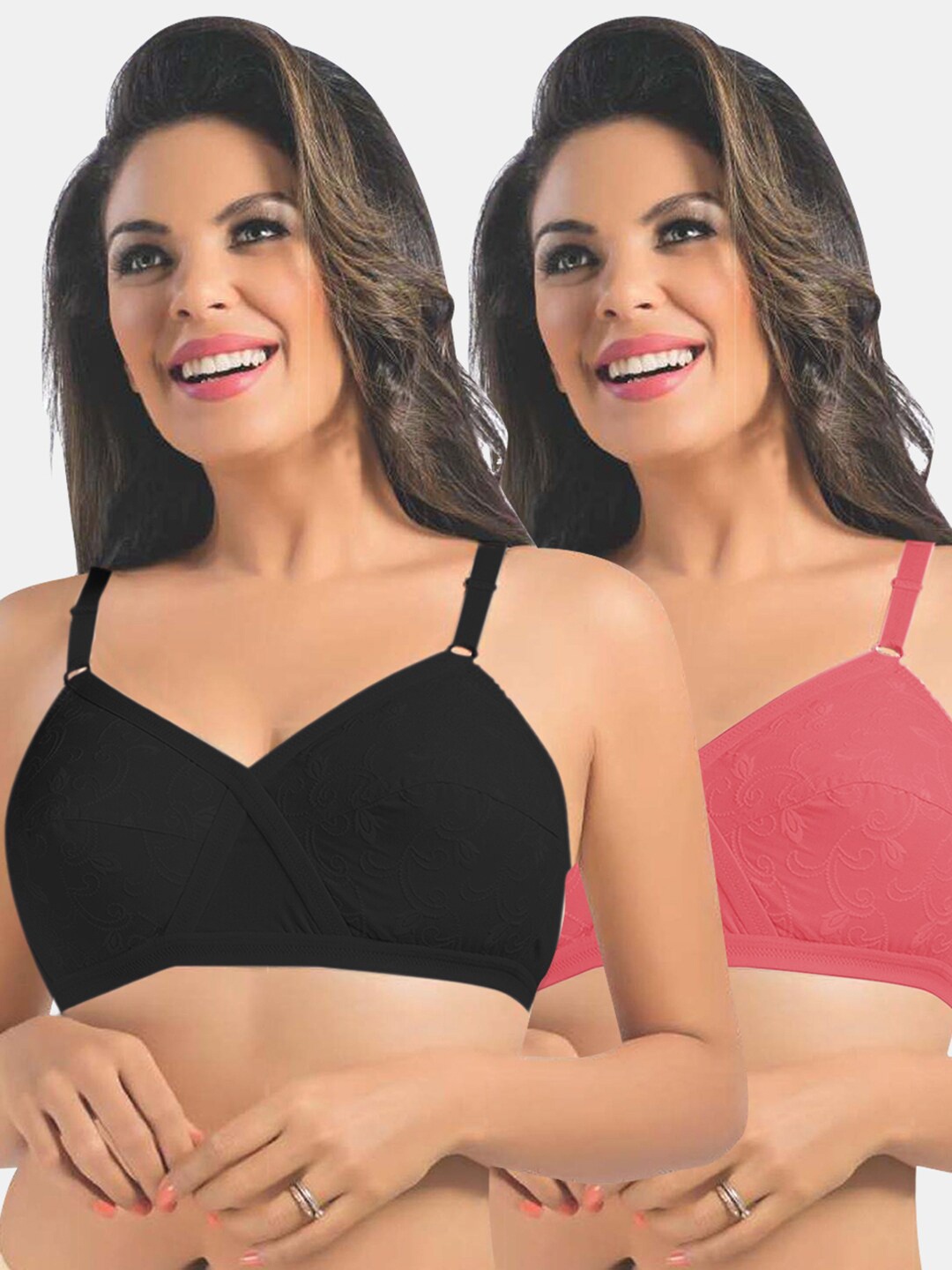 

Sonari Black & Coral Floral 2 Everyday Pure Cotton Bra uniqueblackcoral32D-