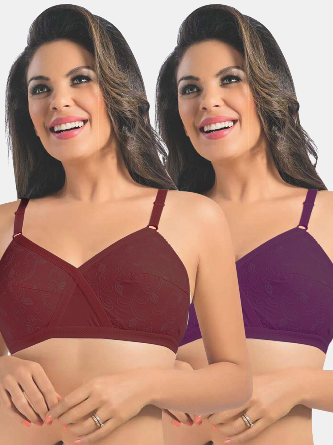 

Sonari Maroon & Purple Floral 2 Everyday Pure Cotton Bra uniquemaroonpurple32C