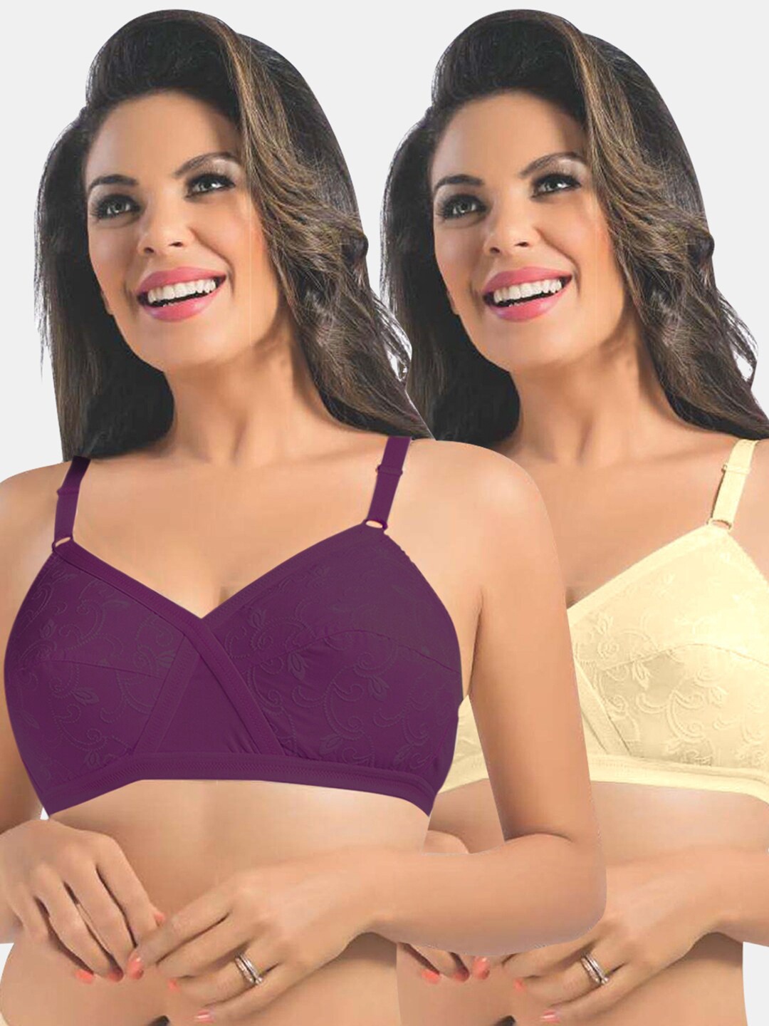 

Sonari Purple & Nude-Coloured Floral 2 Everyday Pure Cotton Bra uniquepurpleskin32C