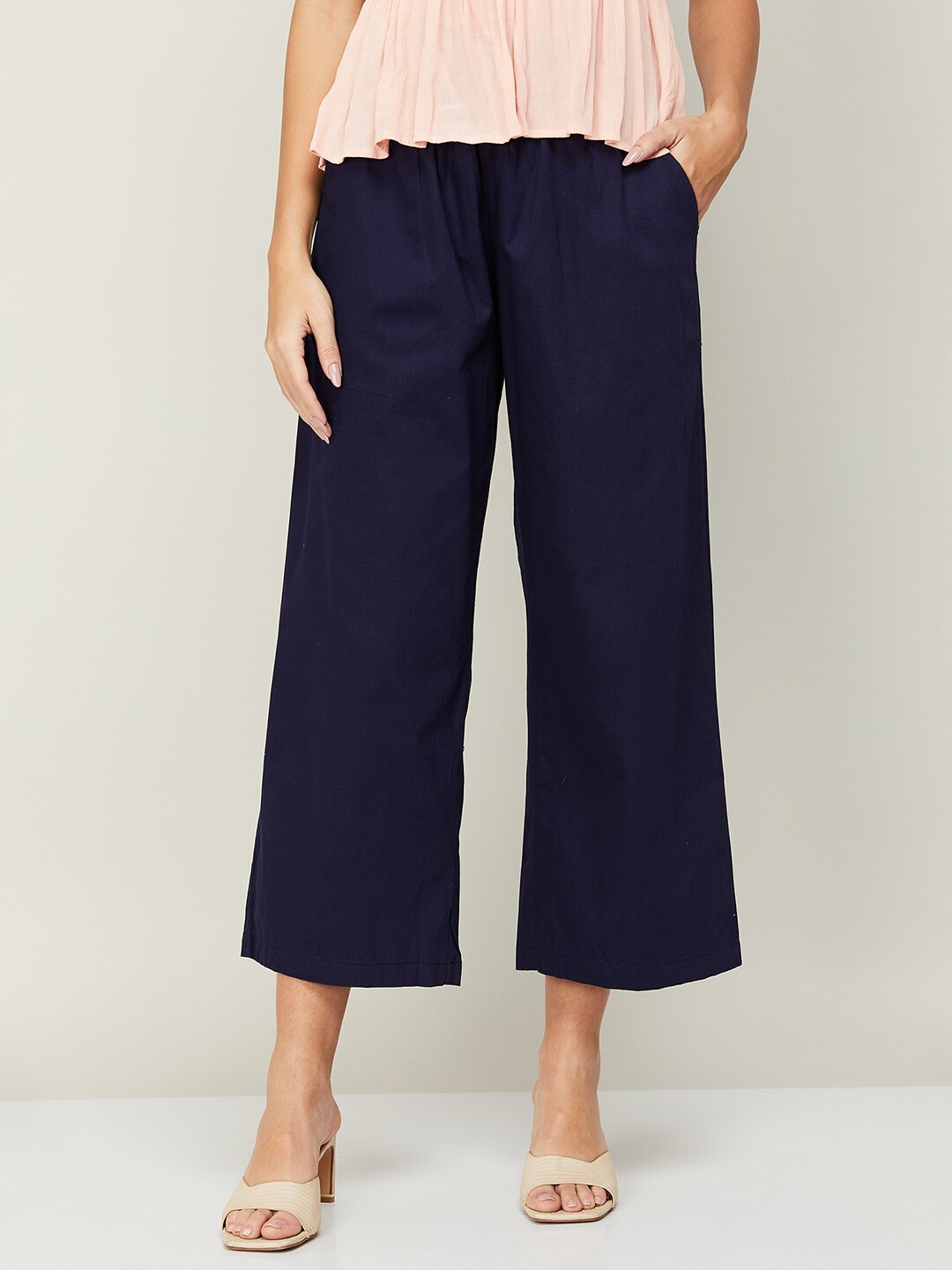 

Colour Me by Melange Women Navy Blue Solid Cotton Culottes Trousers
