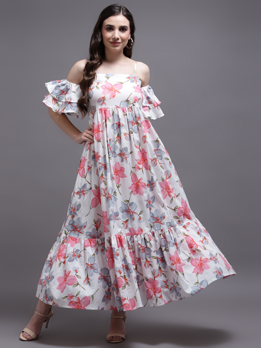 

KALINI White Printed Floral Maxi Dress