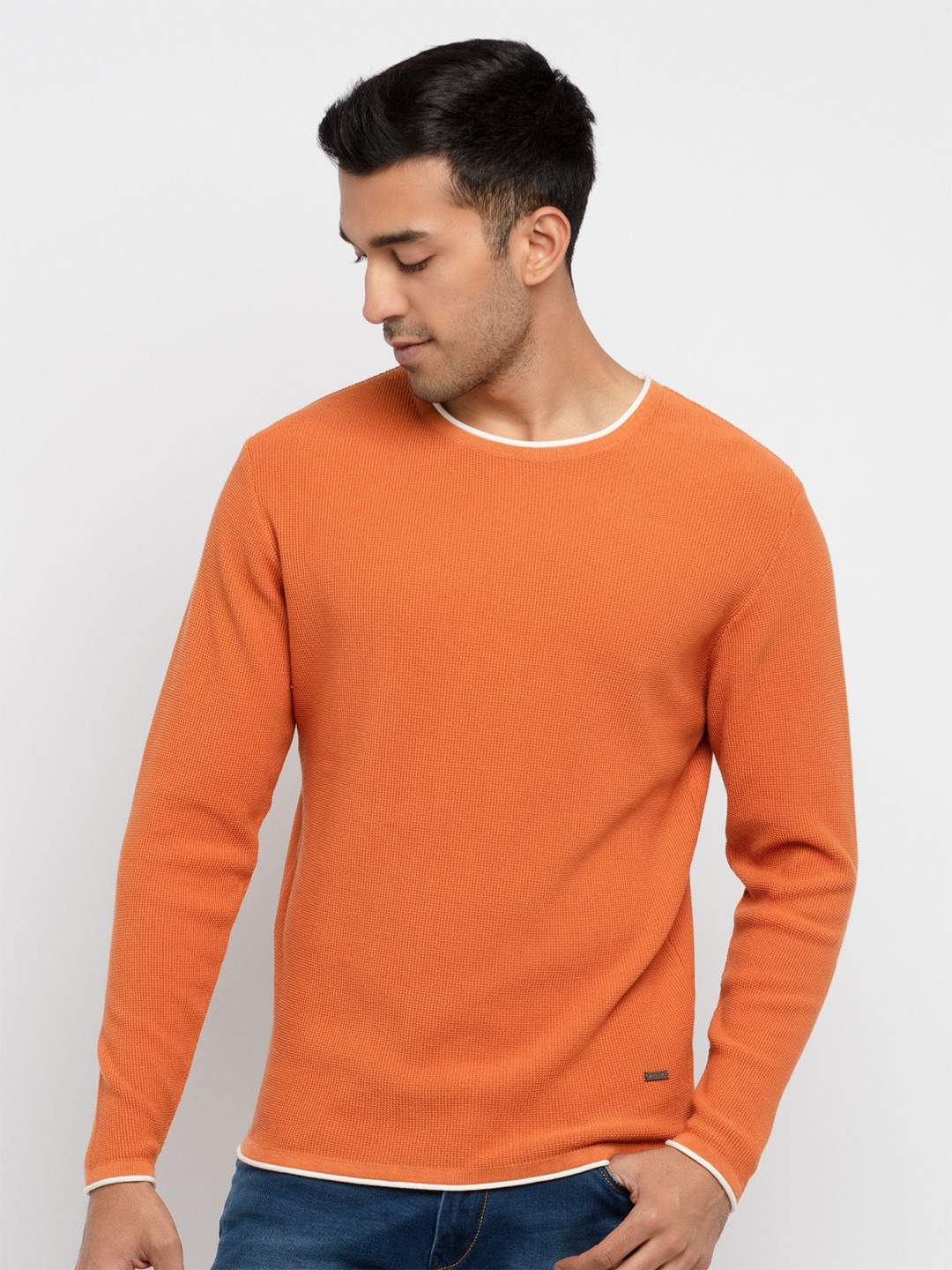 

Status Quo Men Rust & White Self Design Acrylic Pullover
