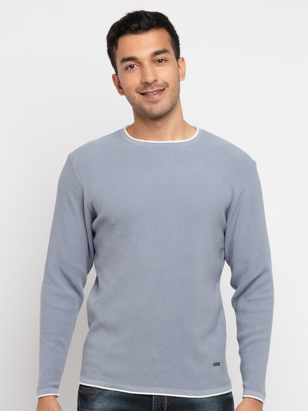 

Status Quo Men Blue Solid Acrylic Pullover