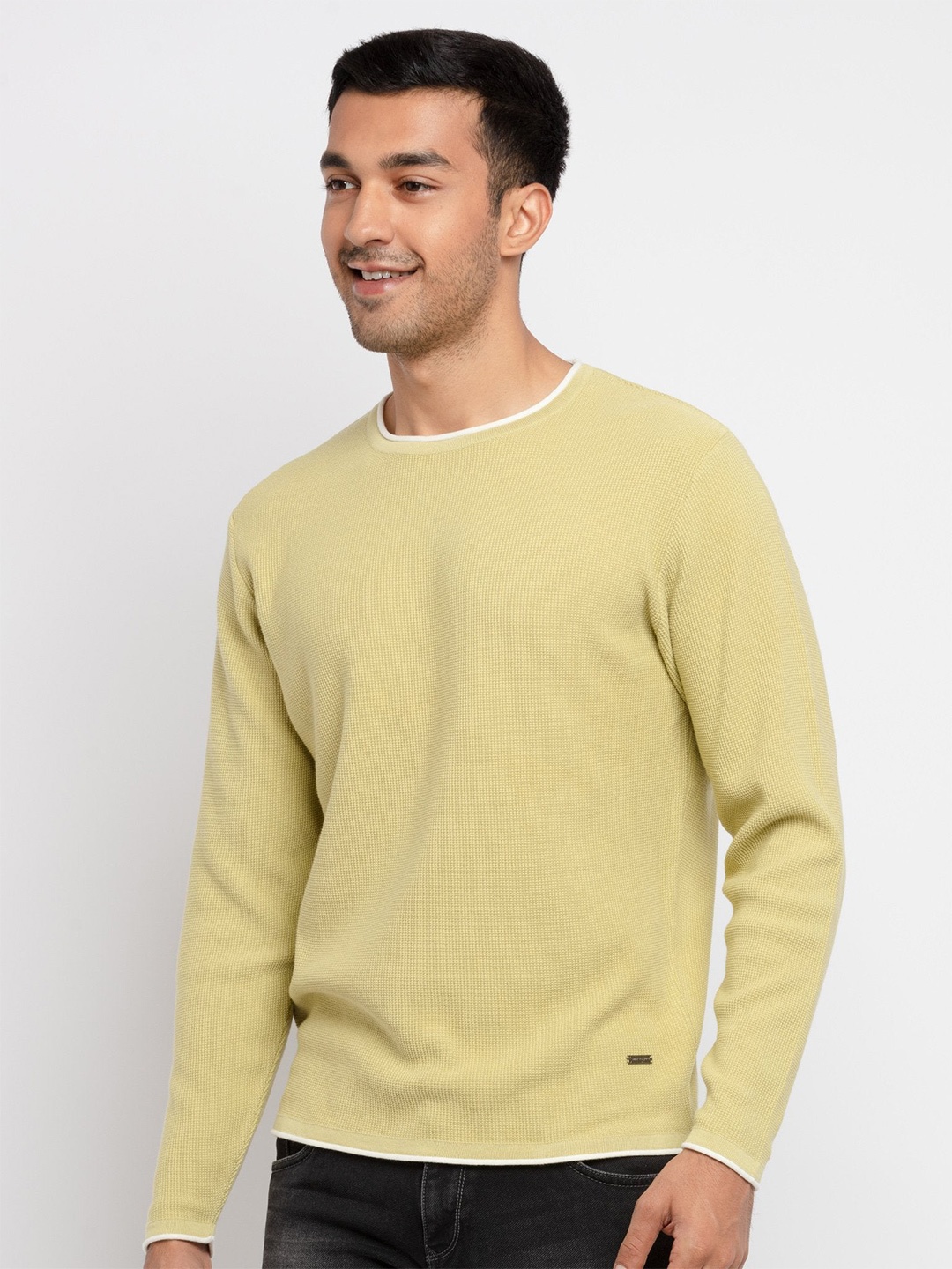 

Status Quo Men Yellow & White Solid Acrylic Pullover