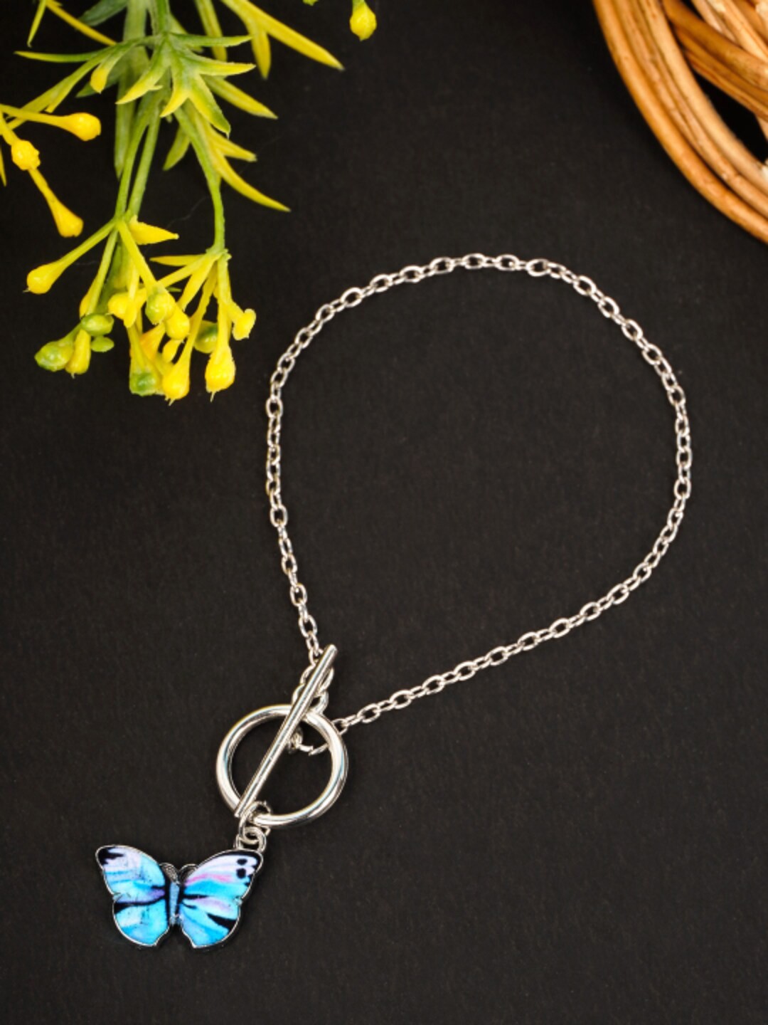 

Emmie Women Blue & Silver-Toned Butterfly Link Bracelet