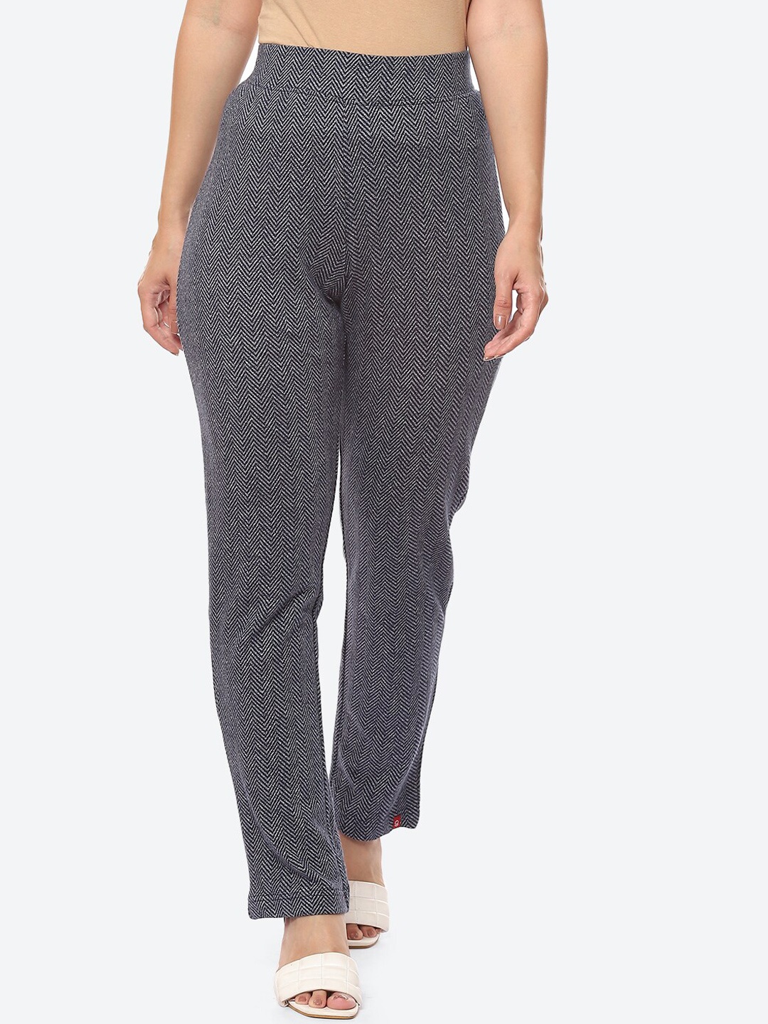 

Biba Women Navy Blue Striped Smart Slim Fit Trousers
