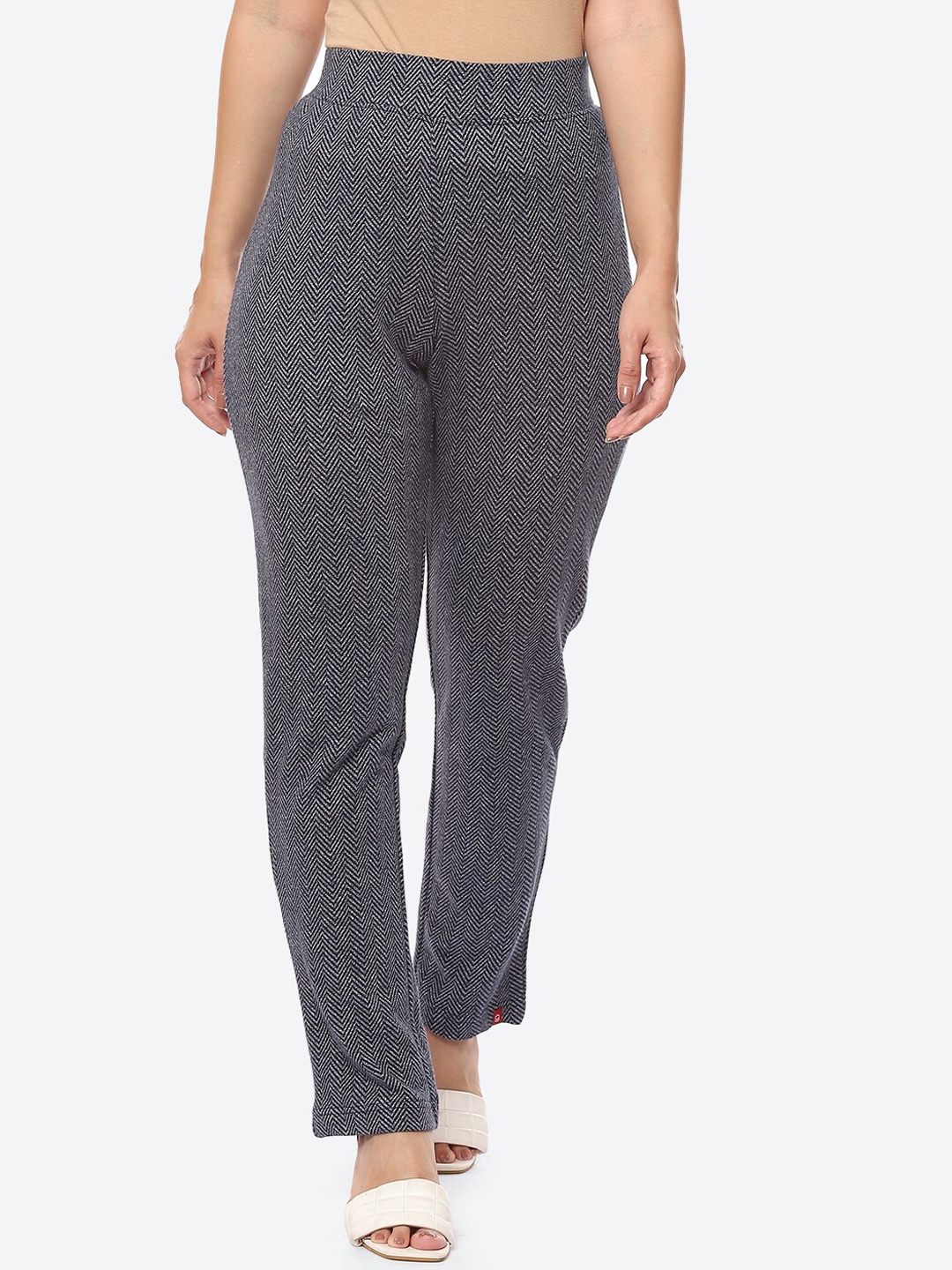 

Biba Women Navy Blue Striped Smart Slim Fit Trousers