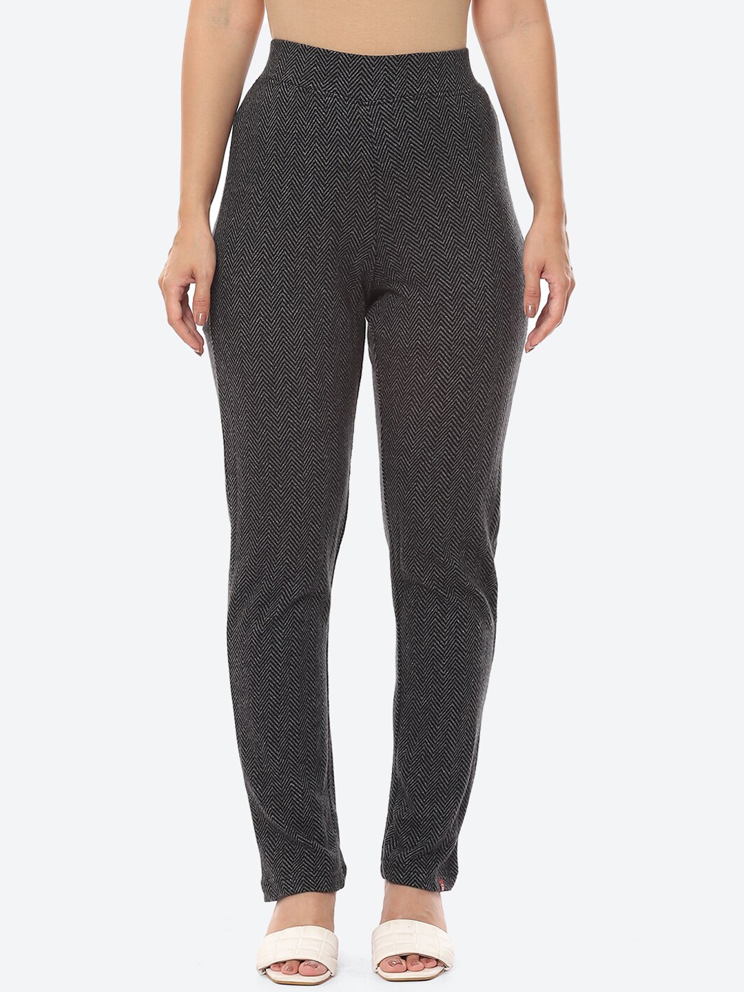 

Biba Women Black Striped Smart Slim Fit Trousers