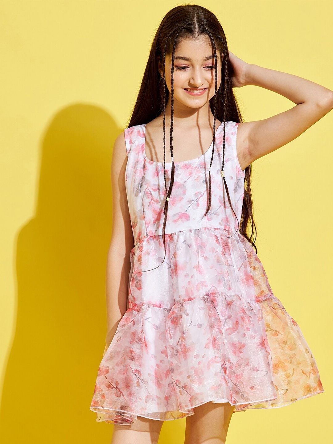 

Cherry & Jerry Girls White & Pink Floral A-Line Dress