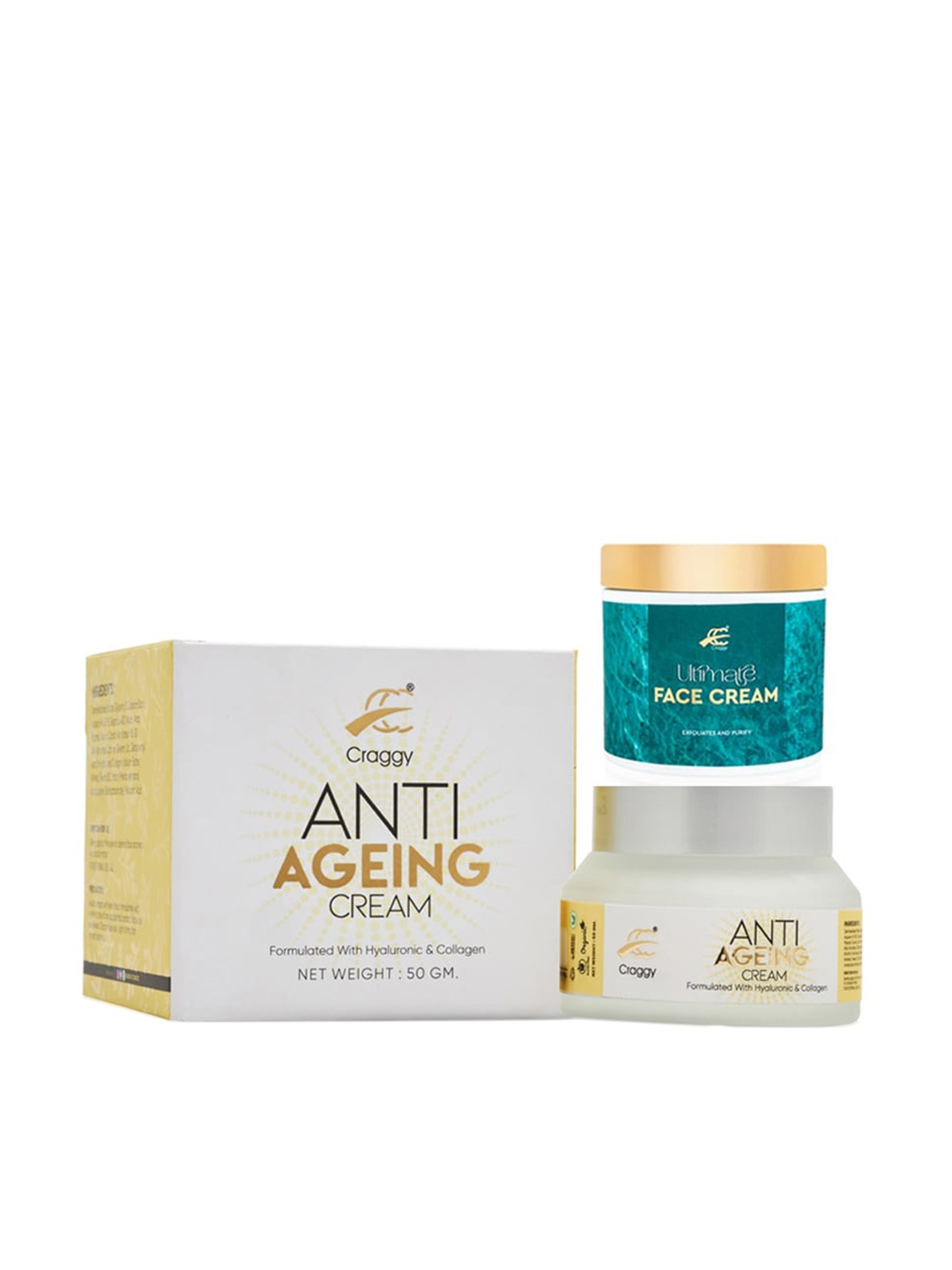 

Craggy Cosmetic Set of Anti-Ageing Cream 50g & Ultimate Face Cream 75g, White