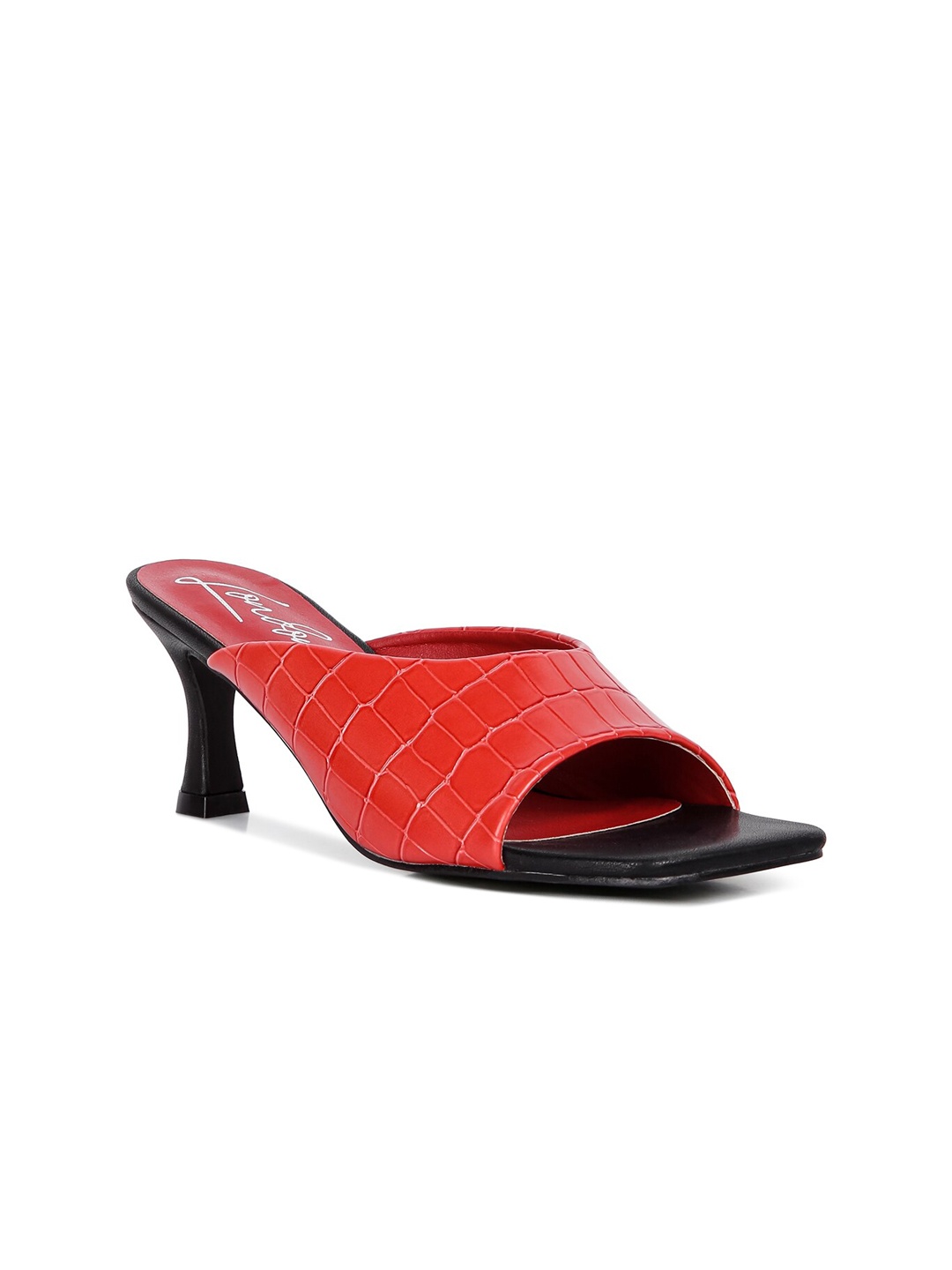 

London Rag Red & Black Colourblocked Kitten Mules Heels