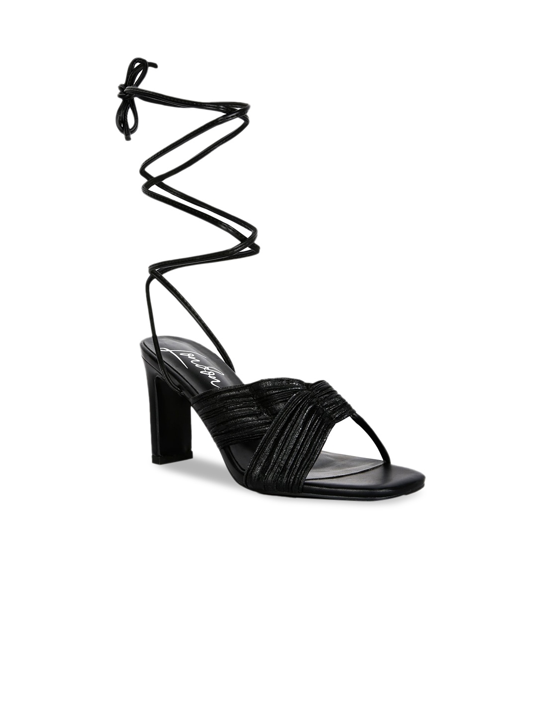 

London Rag Black Striped Party High-Top Block Gladiators Heels