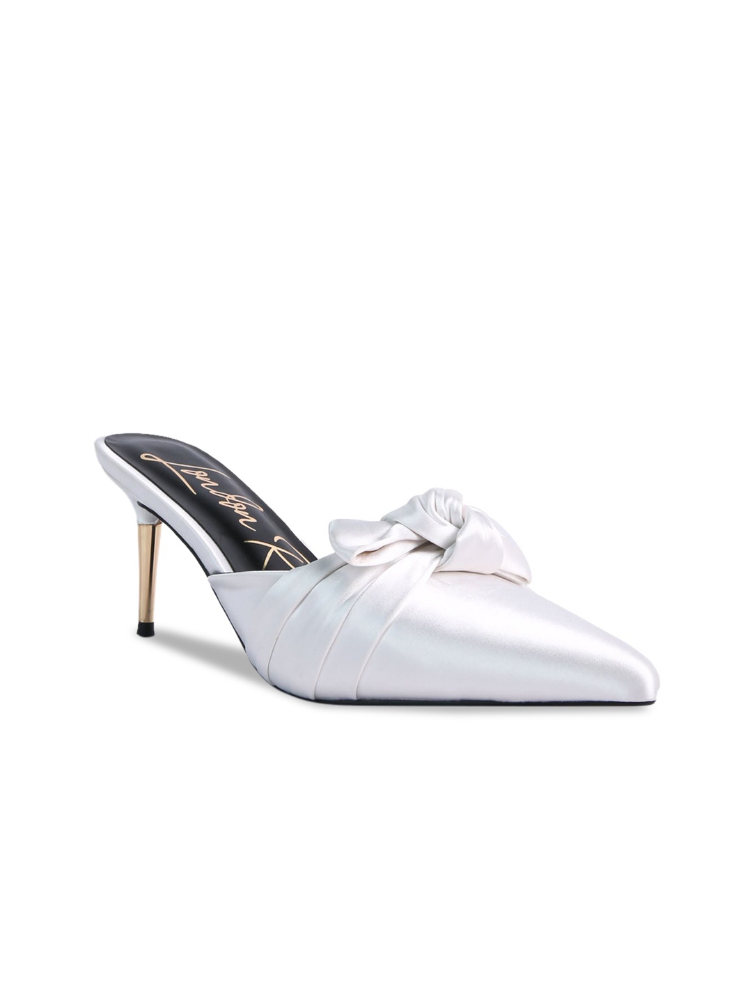 

London Rag White Embellished Party Stiletto Mules Heels with Bows