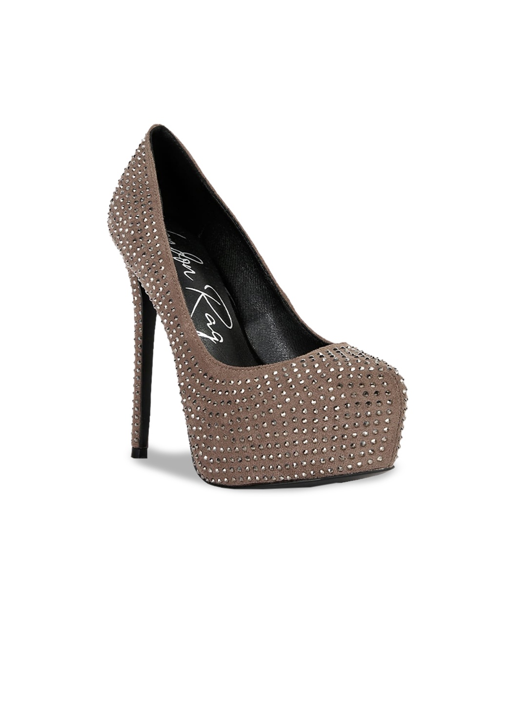 

London Rag Taupe Embellished Suede Party Stiletto Pumps