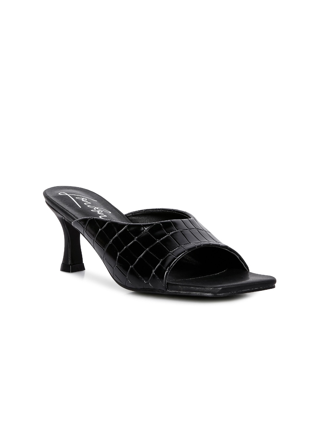 

London Rag Black Textured Kitten Heels