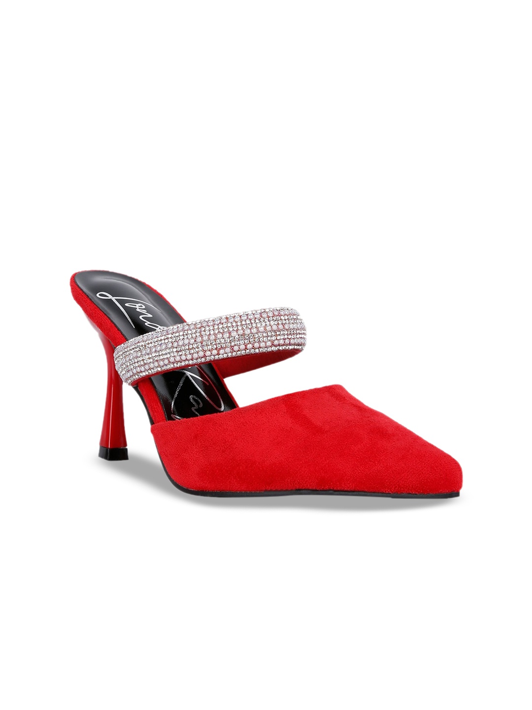 

London Rag Red Embellished Velvet Party Kitten Mary Janes