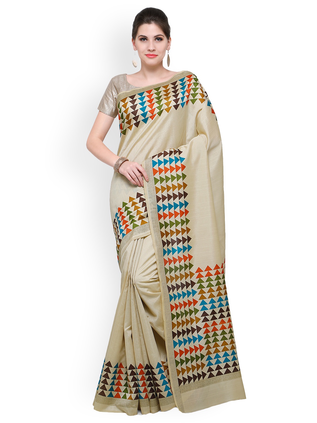 

Saree mall Beige Art Silk Bhagalpuri Saree