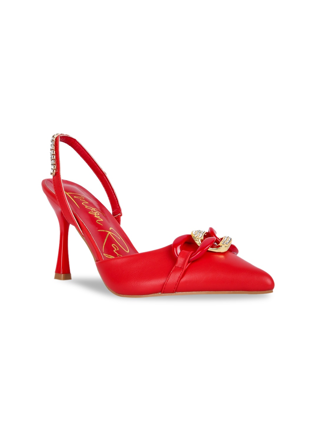 

London Rag Red Embellished Party Kitten Pumps Heels