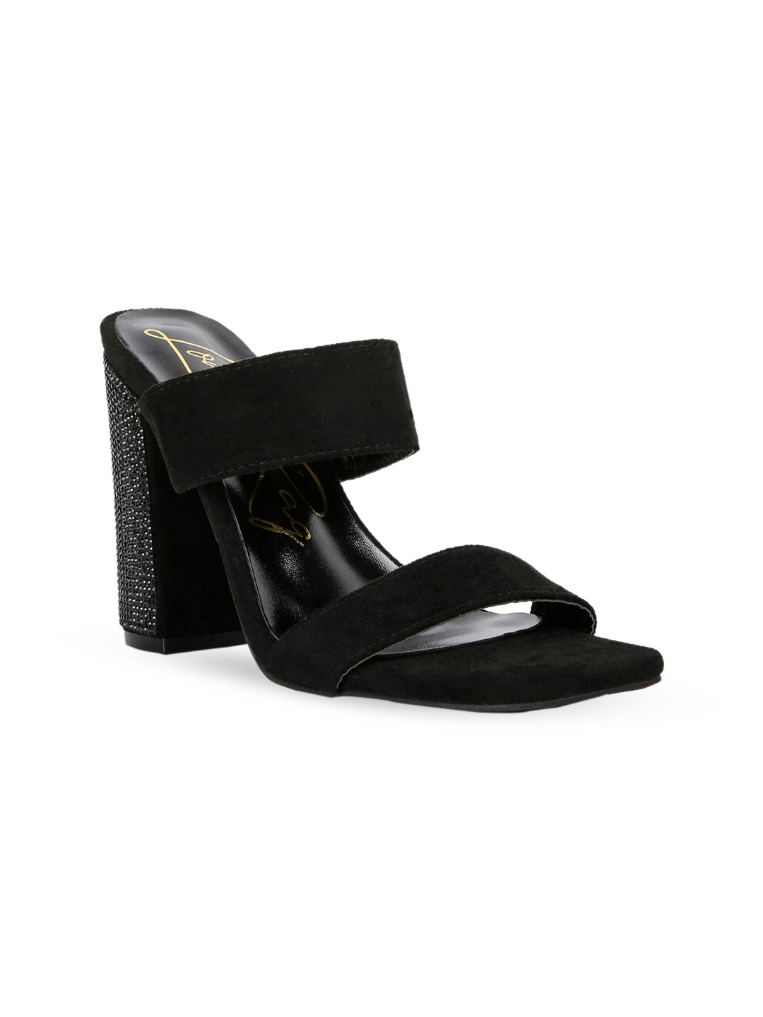 

London Rag Black Embellished Suede Party Block Heels